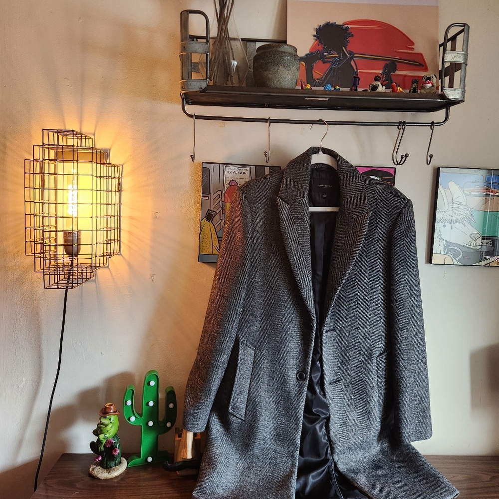 Banana Republic Midnight Herringbone Wool Blend Overcoat - S